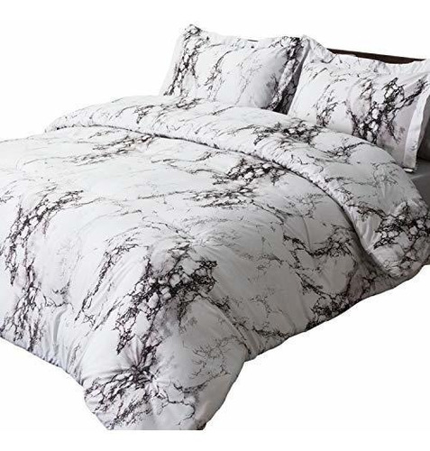 Comforter Set Marble Printed Fullqueen  White  3piece S...