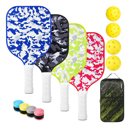 Paleta De Pickleball Métrica 4 Paletas Bolas Overgrips Pri