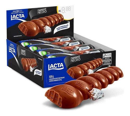 Chocolate Diamante Negro Tablete Lacta Kit 12 Unidades 34g