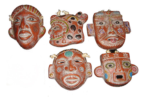 Máscaras Prehispánicas Mini Colección Terracota Policromada 