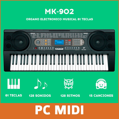 Imagen 3 de 8 de Organo Teclado Musical Mk902 61 Teclas Sensitivo + Midi