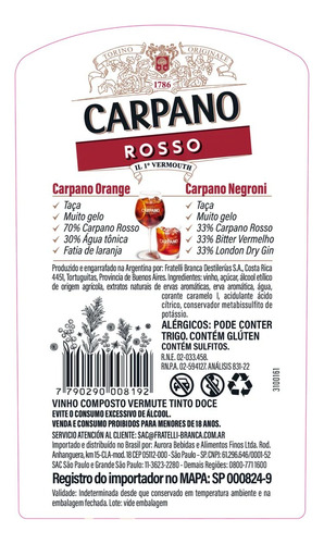 Vermouth Carpano Classico Rosso 950ml