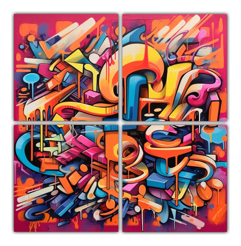 80x80cm Cuadro Vanguardia Living Estilo Arte Graffiti Flores