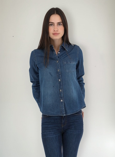 Camisa Porto Blanco Dama Mezclilla