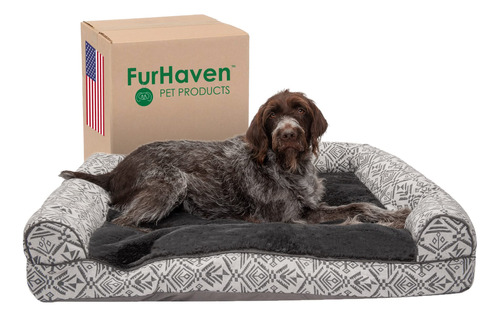 Furhaven - Cama Con Almohada Para Perros, De Felpa Y Decorac