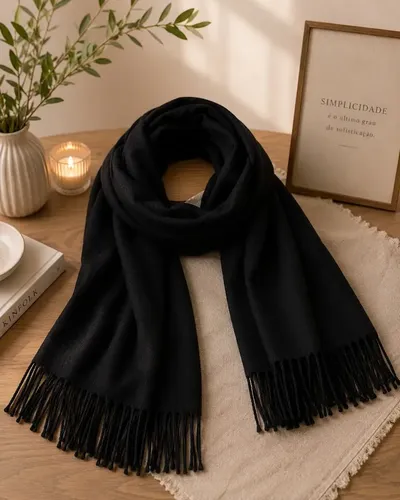 Cachecol Echarpe Feminino Inverno Lenço Pashmina Elegante Preto Liso Único
