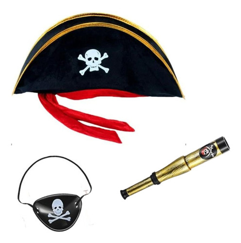 Sombrero Disfraz De Pirata Con Parche Y Telescopio