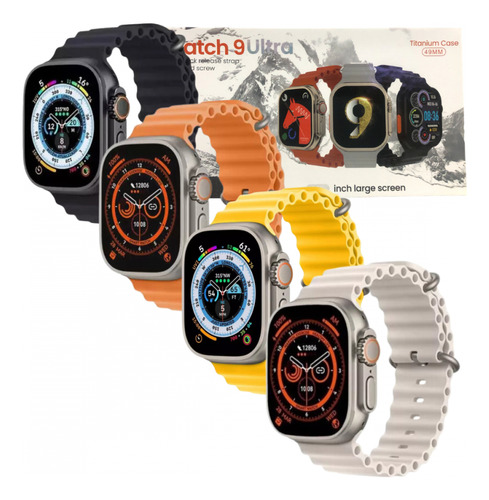Reloj inteligente Smartwatch, 49 mm, NFC Watch 9, caja ultra negra, pulsera negra, bisel negro, diseño de pulsera con bisel negro, diseño océano