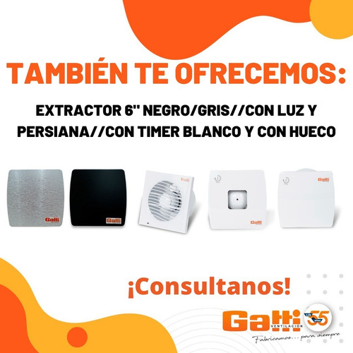 Imagen 8 de 10 de Extractor De Aire Baño Cocina 6 (15 Cm) Motor Poten. Gatti