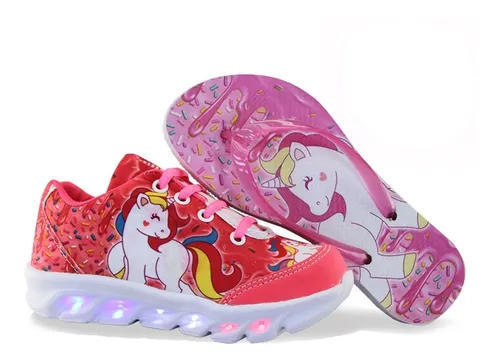 Kit Tenis Infantil Do Unicornio Com Led Que Pisca Chinelo