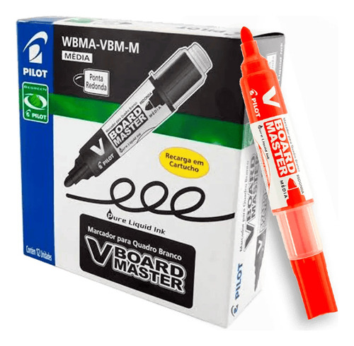 Pincel + Refil Para Quadro Branco Vermelho 12 Unidades Pilot