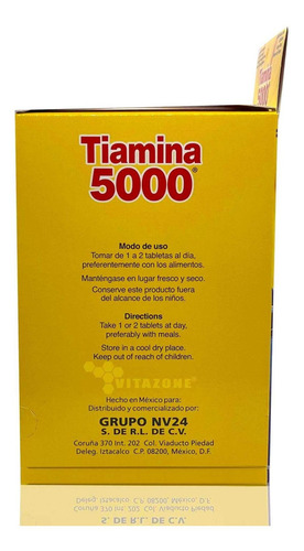 Imagen 6 de 6 de Tiamina 5000 Cafeína Jalea Real Guaraná 100 Tabletas Gn+vida
