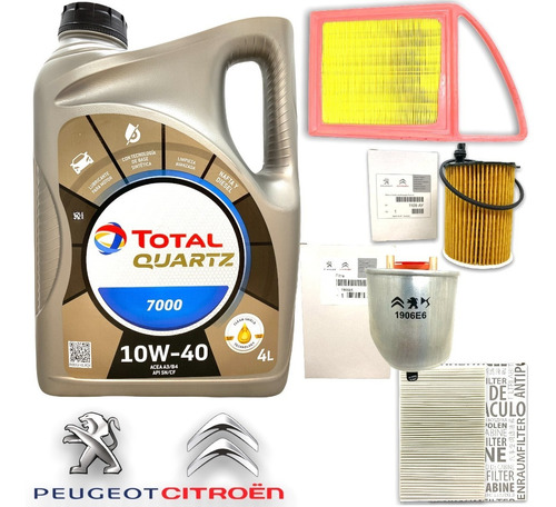 Kit 4 Filtros + Aceite Total 7000 Peugeot 308 408 1.6 Hdi