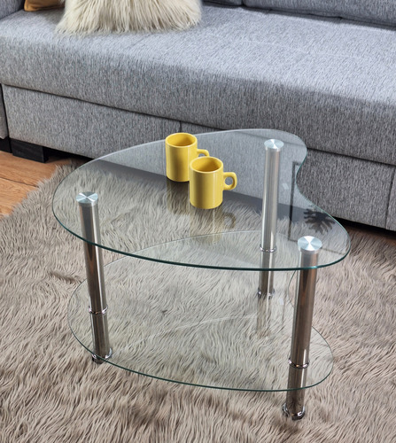 Mesa Ratona Moderna Vidrio Templado Con Estante Patas Acero