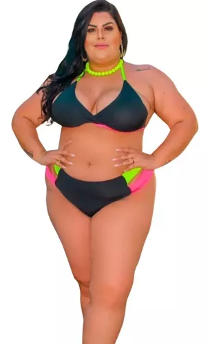 Conjunto Biquini Plus Size Neon Lycra Com Bojo e Base Lateral