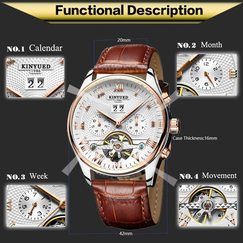 Reloj Mecánico Con Números Romanos Con Calendario Kinyued