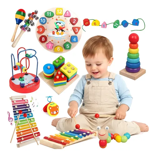Kit 9 Brinquedos Montessori Educativo Pedagogico De Madeira - R$ 105,65