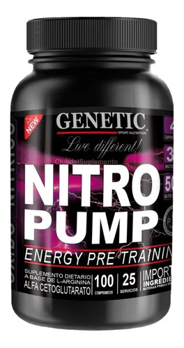 Oxido Nitrico Arginina Nitro Pump X100 Genetic Sport