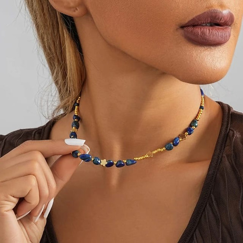 Collar De Cadena De Cuentas Chapado En Oro