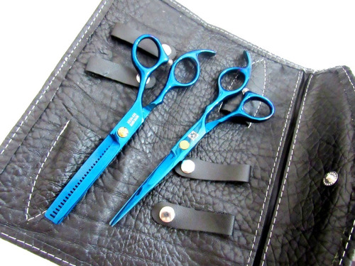 Kit Tijeras Titanio Corte Y Pulir Barber Peluquero + Estuche