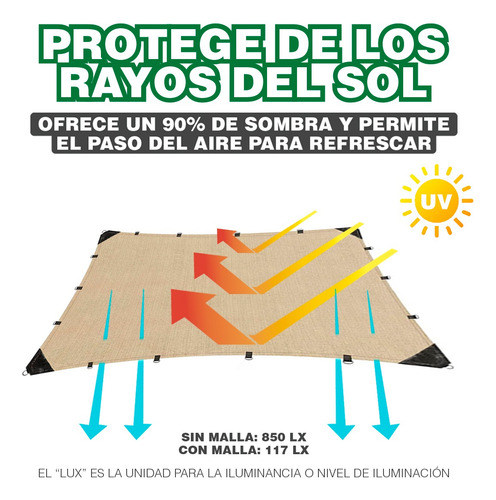 Malla Sombra Beige Reforzada Lista Para Terraza 90% 3 X 3m