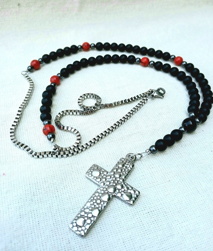 Imagen 3 de 3 de Rosarios Piedra Ónix - Howlite - Hematites Acero Quirúrgico