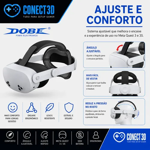 Alça Faixa Cabeça Dobe Ajustável Para Vr Meta Quest 3 E 3s