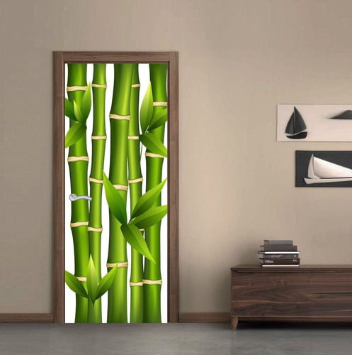 Vinilo Para Puerta Bamboo Bambu Plantas Zen Life Flora Caña