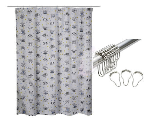 Cortina Baño Tela Estampada Lavable Teflón 12 Ganchos Roller