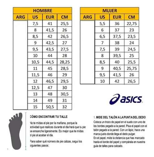 Guia de tallas asics hotsell