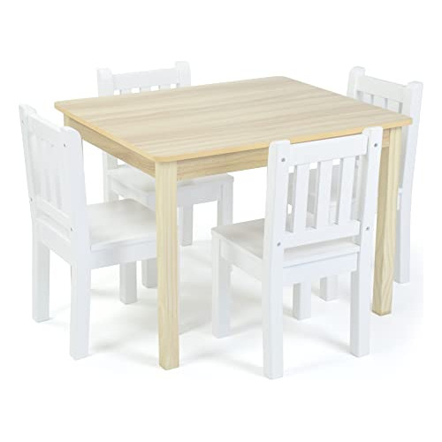 Humble Crew, Juego De Mesa Y 4 Sillas De Madera Blanca Natur