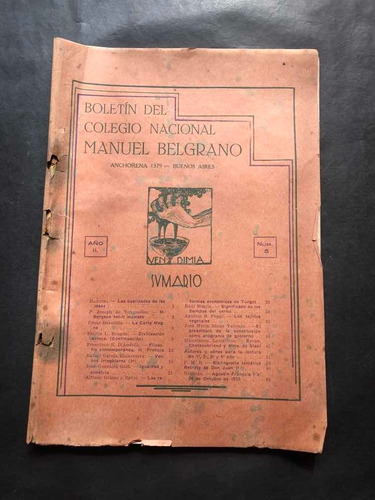 Antiguo Boletin Del Colegio Nacional Manuel Belgrano. 53736