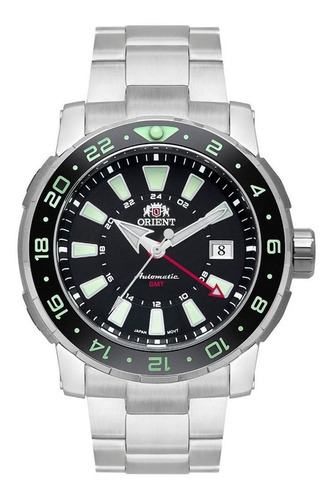 Relógio Orient Masculino Automático Gmt Nh3ss001 Diver 300m Cor da correia Prateado Cor do bisel Preto Cor do fundo Preto