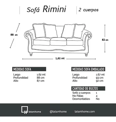 Sofa Rimini 2 Cuerpos Tela Velvet - Latam Home