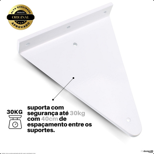 25cm - Mão Francesa Cantoneira Branca Reforçada - Rio Design99 - Ferro Aço Suporte Para Prateleira Resistente Industrial Prateleira Madeira Bancada Estante Triangular S50