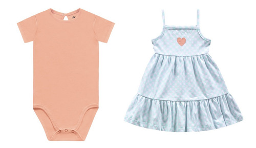 Conjunto Body E Vestido Em Suedine Algodão Fakini Baby 02020