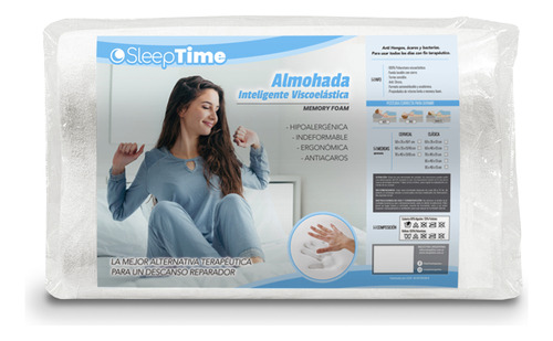 SleepTime Memory Foam Cervical con funda almohada inteligente con funda 50x35x10/7cm