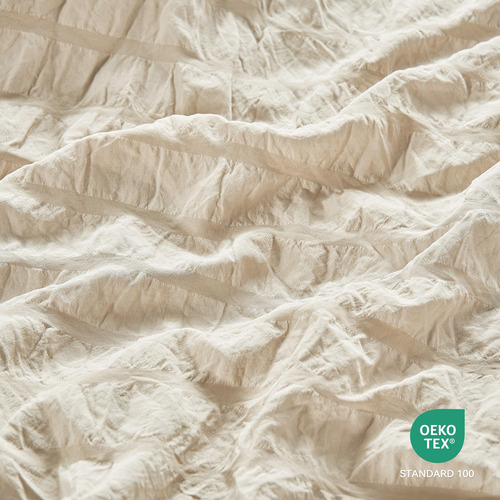 Juego De Edredón Seersucker Matrimonial Gris Crema 7 Piezas