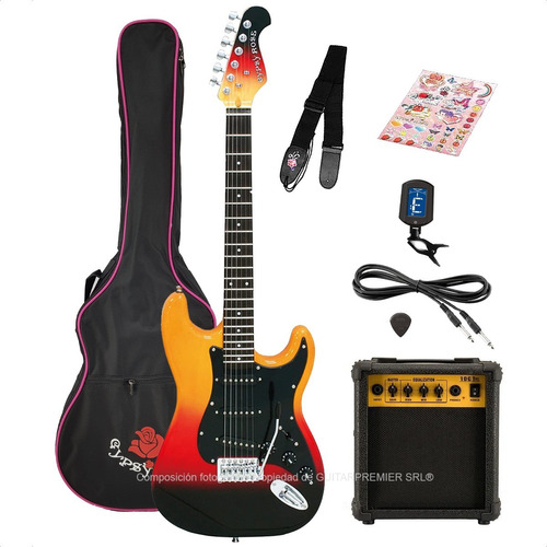Imagen 1 de 10 de Combo Guitarra Electrica Rock + Amplificador 15w Accesorios