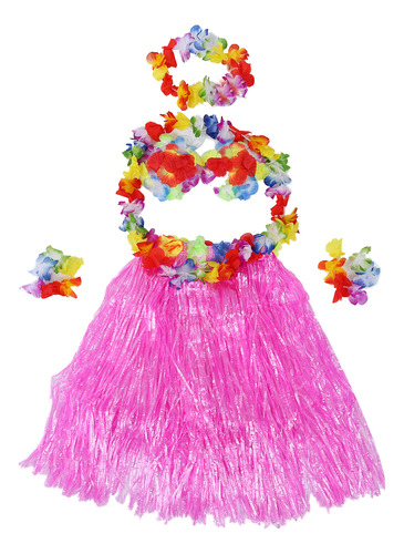 Conjunto R36 De Falda De Hierba Hawaiana Con Flores Y Hula L