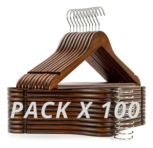 Pack X 100 Perchas Madera Lustrada Chocolate Importada 