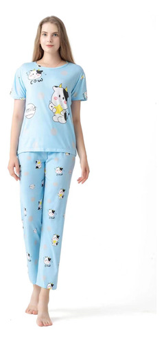 Pijama Mujer Conjunto Polera Manga Corta Con Pantalón. Qikun