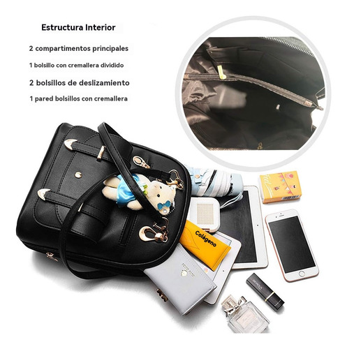 Mochila Mujer Moda Pu Impermeable+oso Accesoriosbolsa Viaje Púrpura