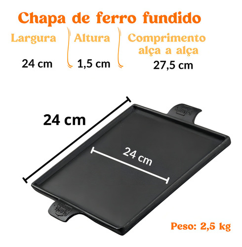 Chapa 24x24 Cm Com Alça De Ferro Petisqueira Panela Mineira