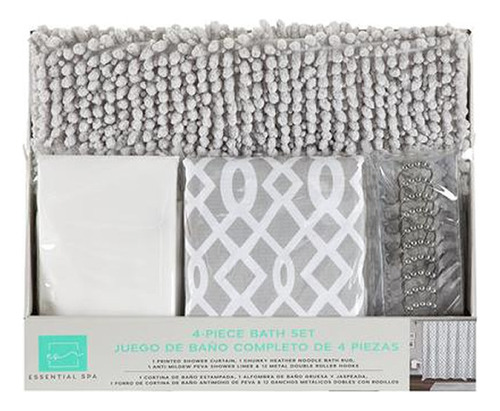 Set Para Baño Cortinas Y Tapete Essential Spa Gris