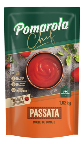 Molho de Tomate Passata Pomarola Chef sem glúten em sachê 1.02 kg