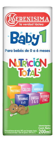 Leche de fórmula líquida sin TACC Mastellone Hnos La Serenísima Baby 1 en brick de 1 de 200mL - 0  a 6 meses