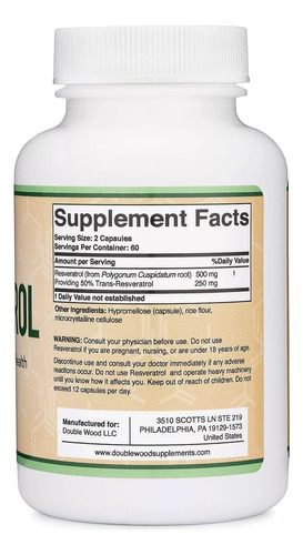 Double Wood Resveratrol Envejecimiento Saludable 120 Cáps Sabor Sin Sabor