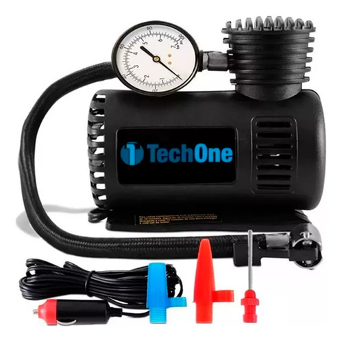 Mini Compressor Ar Automotivo Portátil 300 Psi Tech One 12v Cor Preto