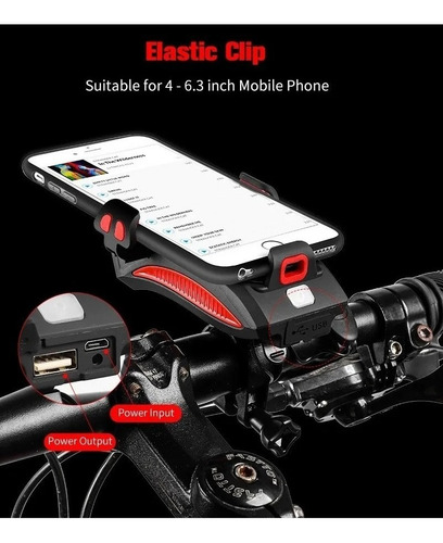 Luz Bocina Bicicleta Foco Power Bank Soporte Celular Usb